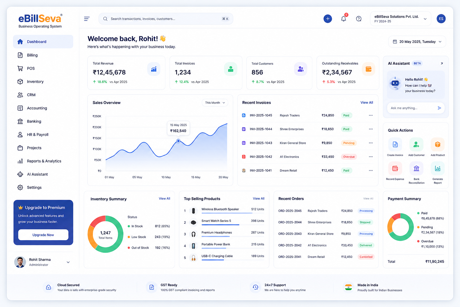 eBillSeva Business OS Dashboard